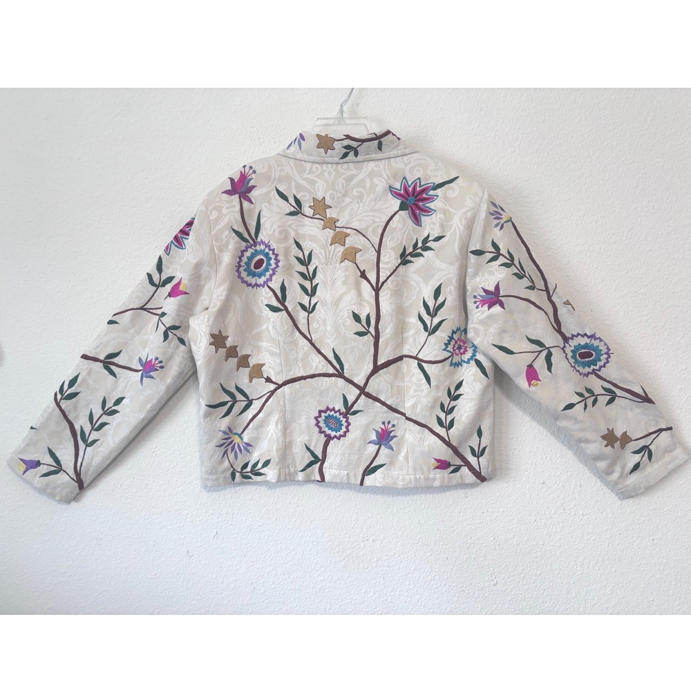 Daniel K Embroidered Jacket Womens Large Cream Floral Boho Cropped Vintage Y2K - Picture 2 of 9